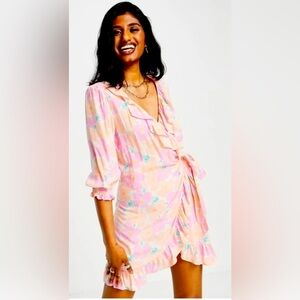New Top Shop Vibrant Beachy Floral Mini Wrap Summer Dress size Women’s 4